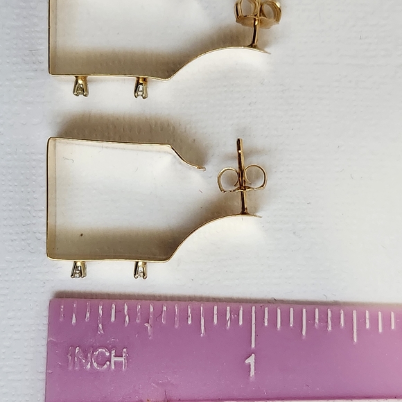 Rare Mid 80s 14K Gold Modernist Geometric Hoop & Diamond Stud Earrings 3.30g - Picture 12 of 16